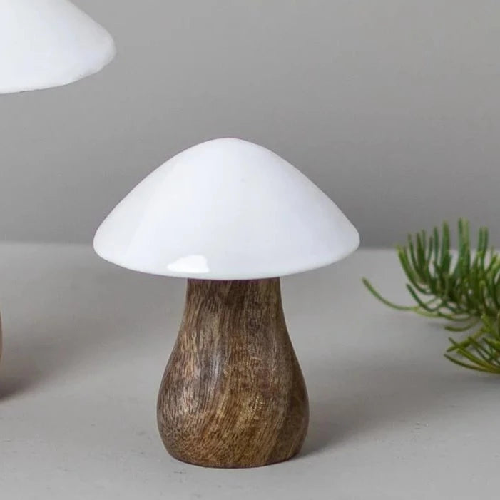 Mango Wood & Enamel Mushroom