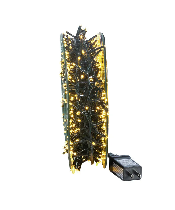49' 600-Light Warm White 3MM LED Multifunction Rice Lights With Green Wire