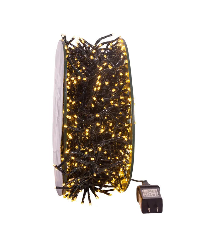 98' 1,200-Light Warm White 3MM LED Multifunction Rice Lights With Green Wire