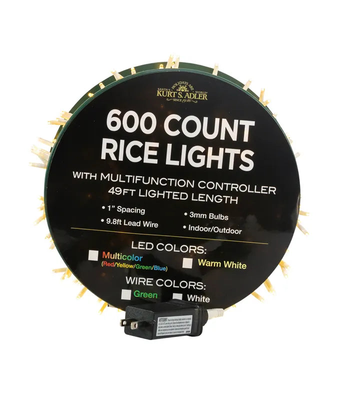 49' 600-Light Warm White 3MM LED Multifunction Rice Lights With White Wire