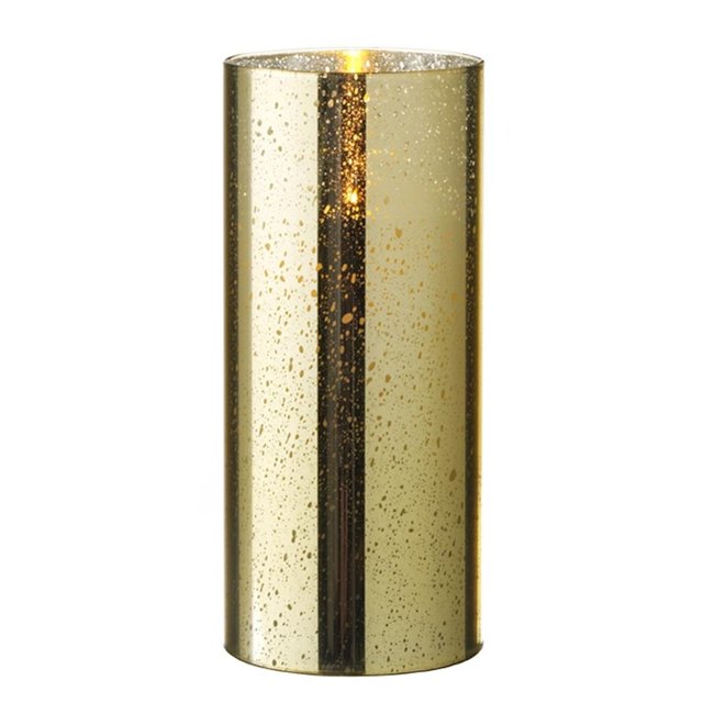 8" LED Mercury Glass Pillar Candle - Gold