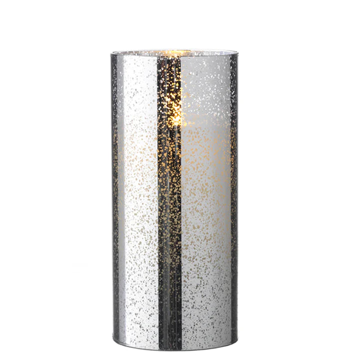 8" LED Mercury Glass Pillar Candle - Silver