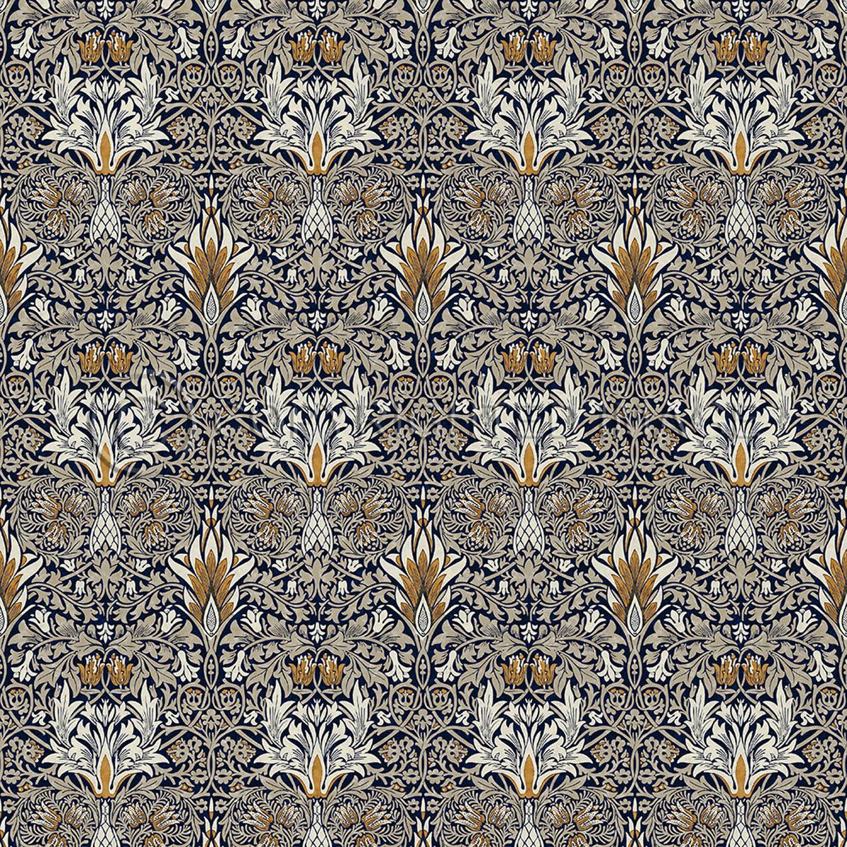 Snakeshead Indigo and Gold 36x36