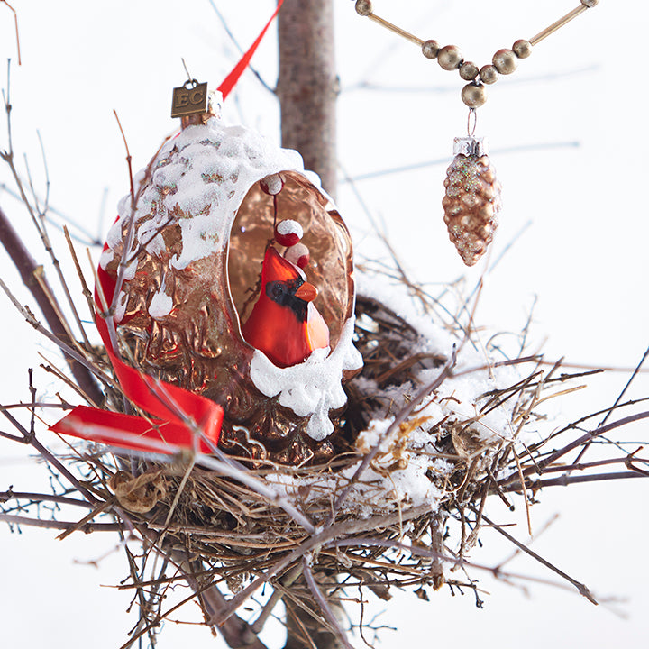 5" Cardinal in Pinecone Ornament