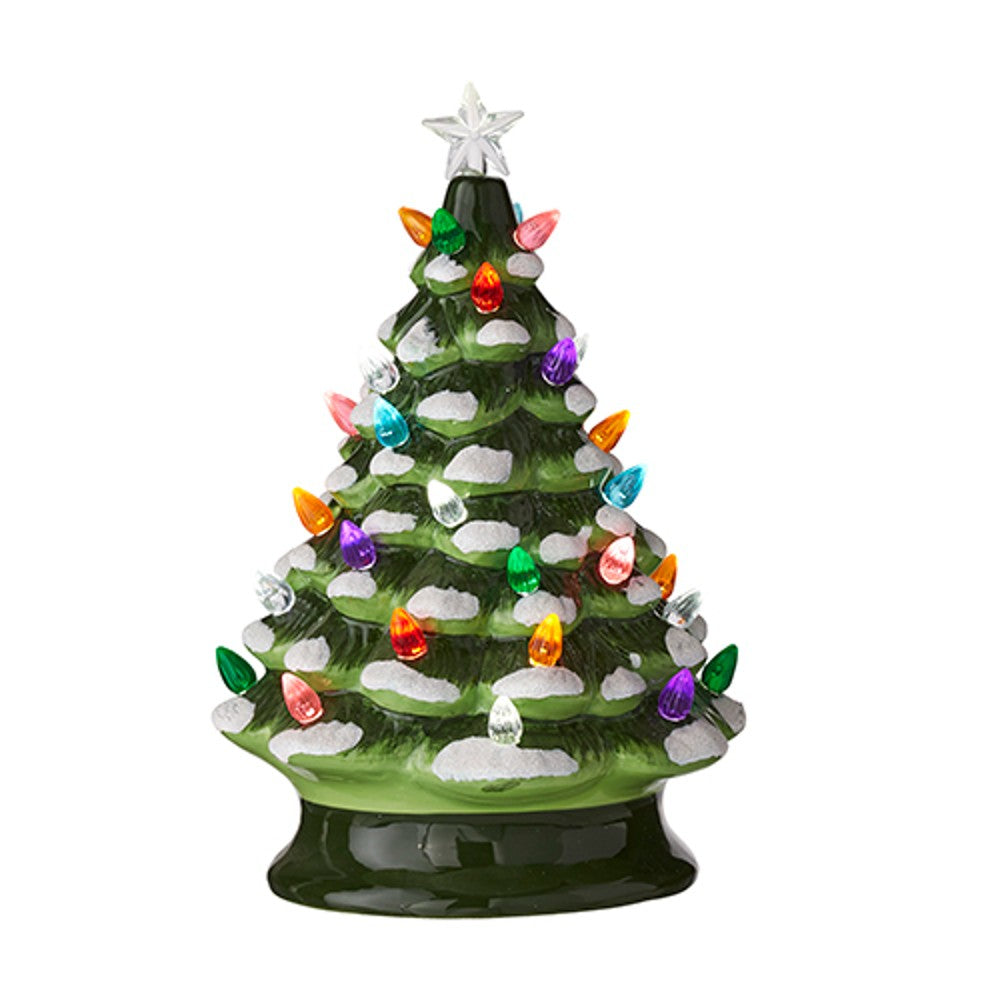 10" Vintage Snowy Green Lighted Tree