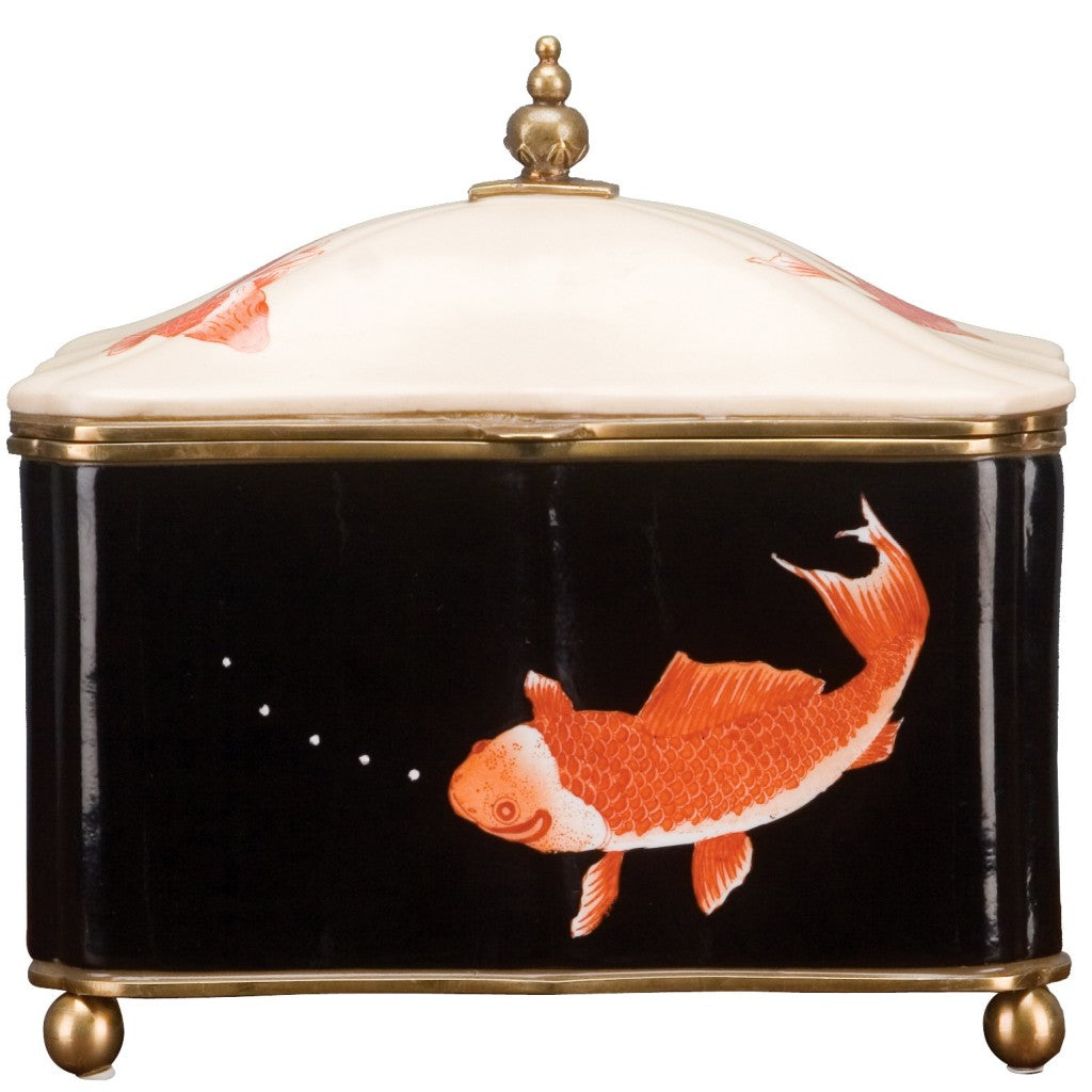 Koi Porcelain Box With Bronze