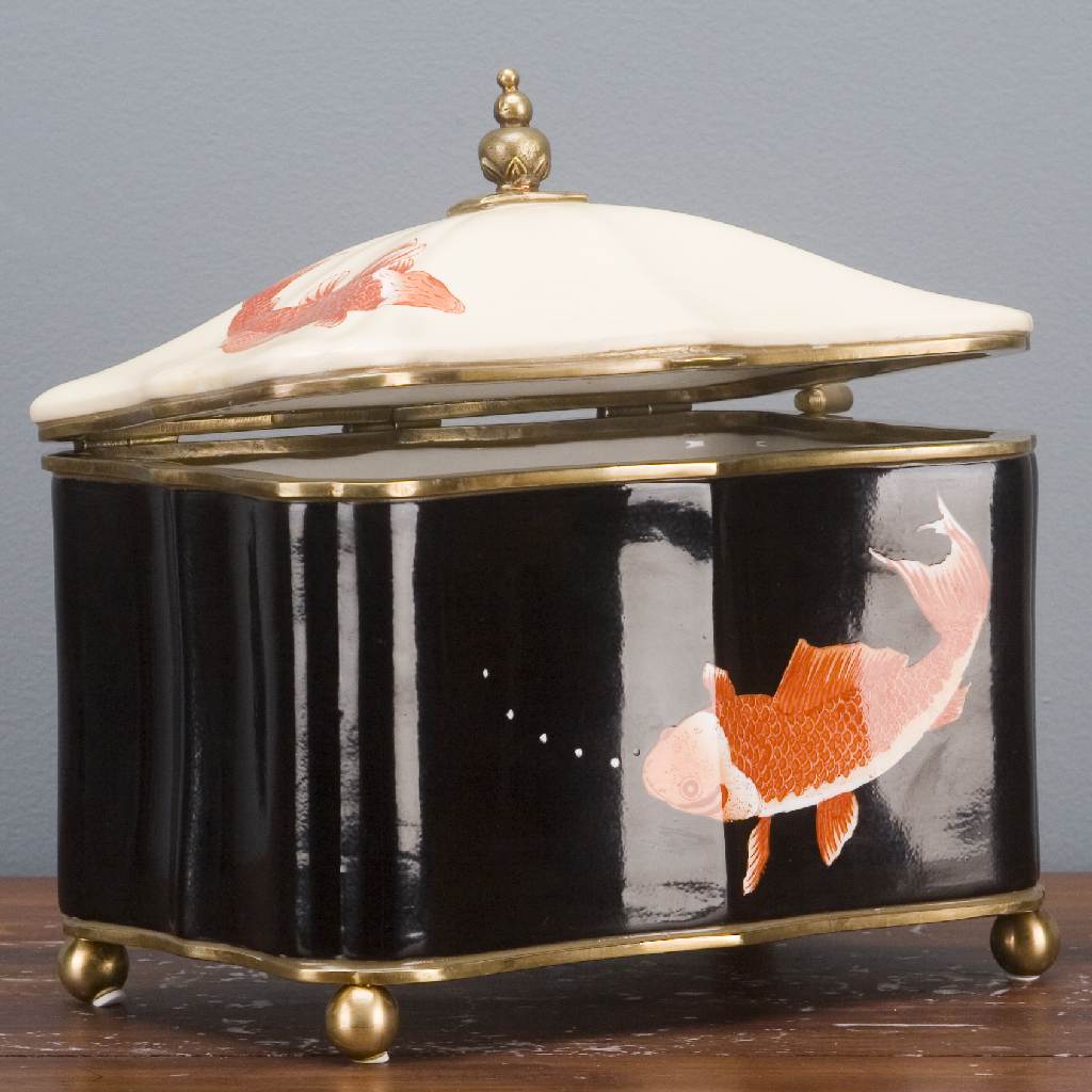Koi Porcelain Box With Bronze
