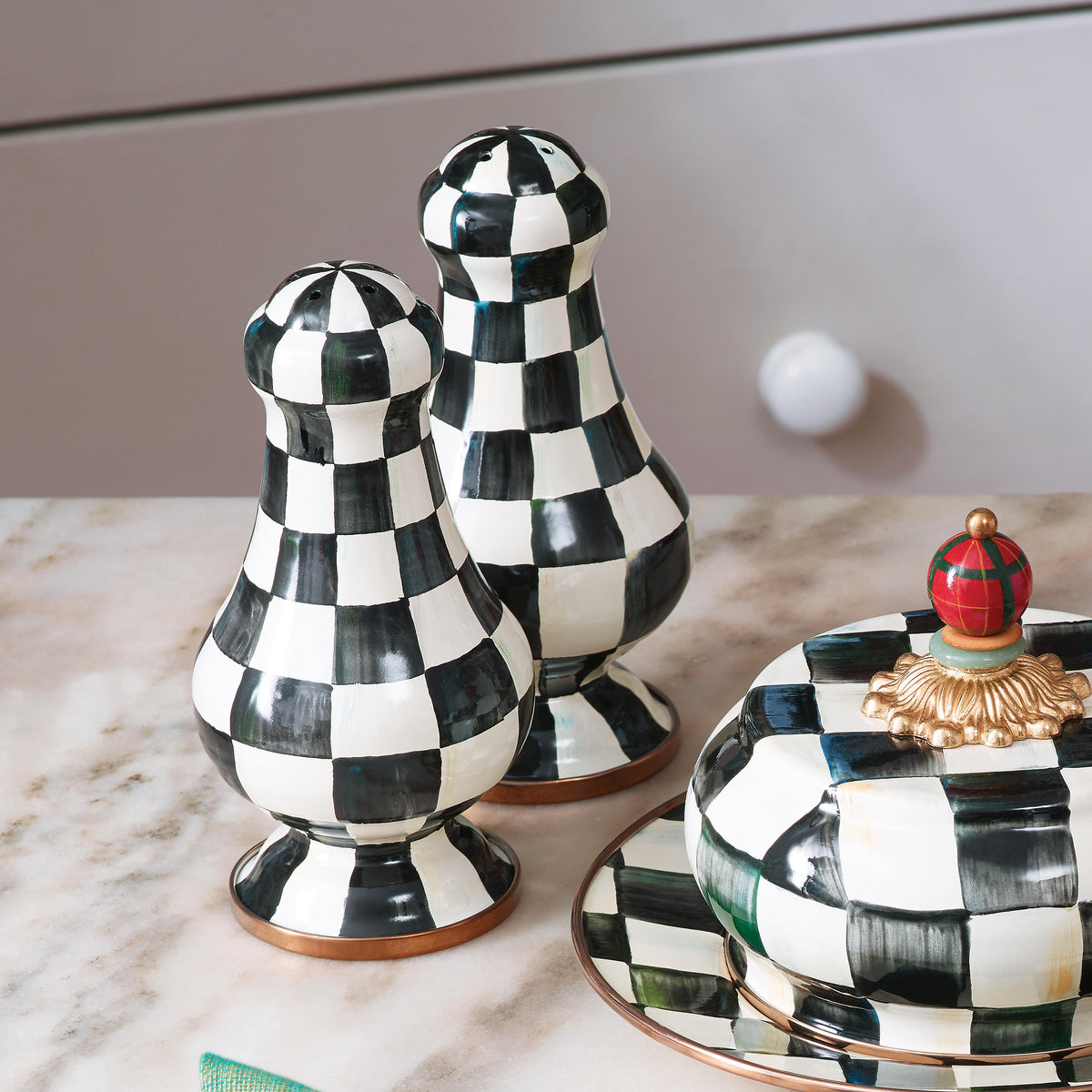 Courtly Check Enamel Large Salt & Pepper Shakers