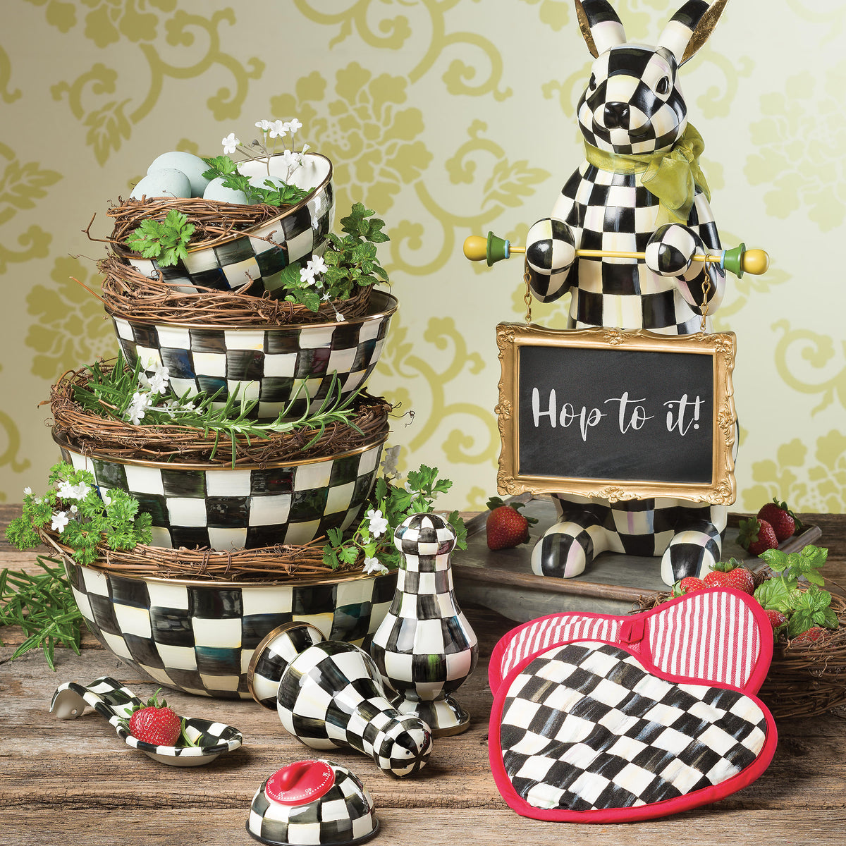 Courtly Check Enamel Large Salt & Pepper Shakers