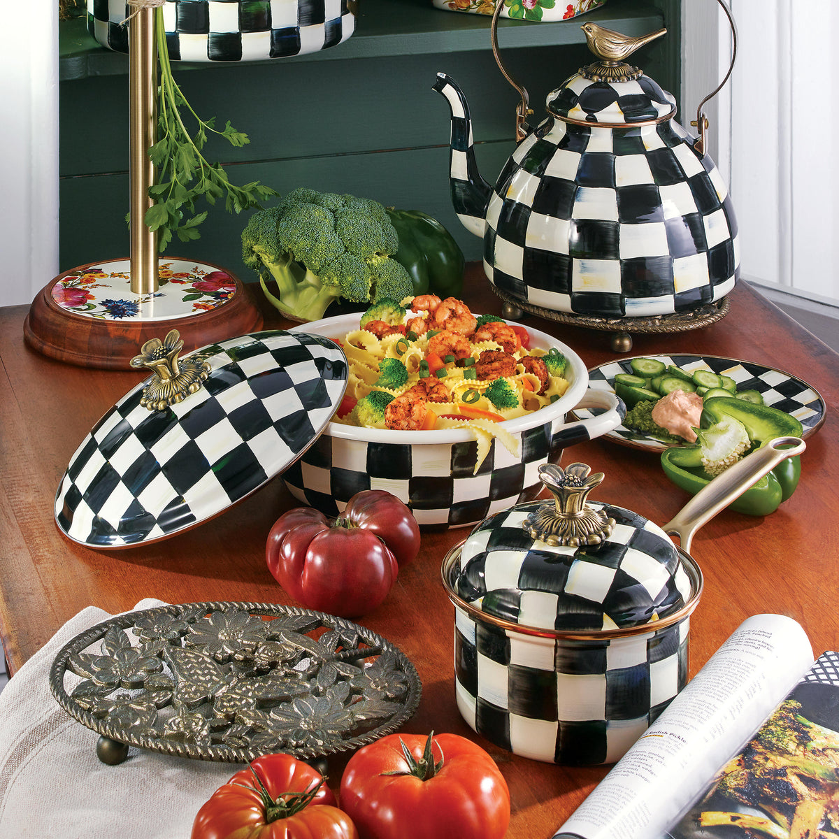 Courtly Check Enamel 1 Qt. Saucepan