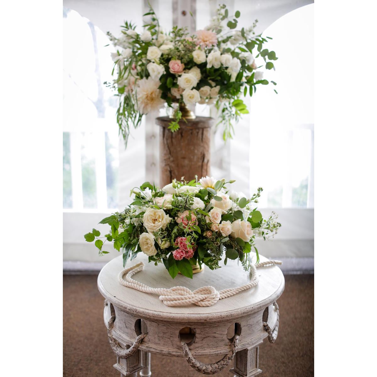 White Carved Rope Table