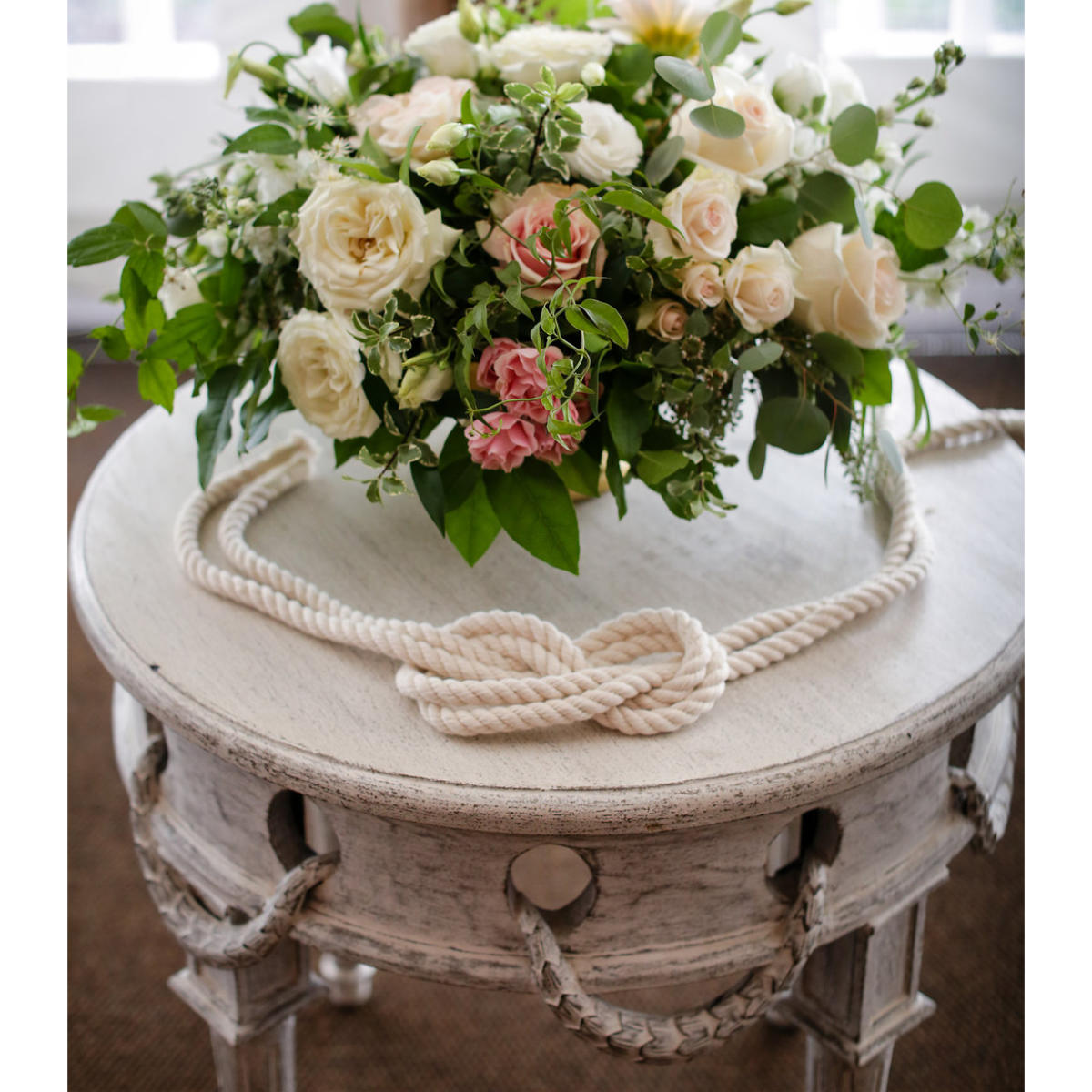 White Carved Rope Table