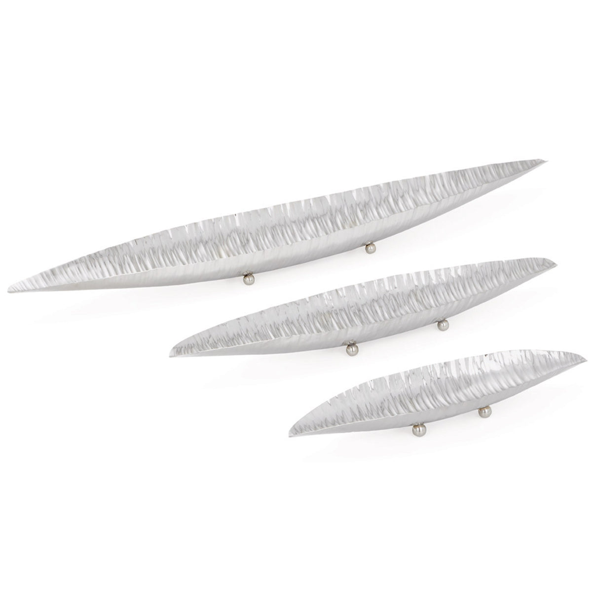 Leaf Hammered 3 Piece Stainless Steel Boat Bowls Set