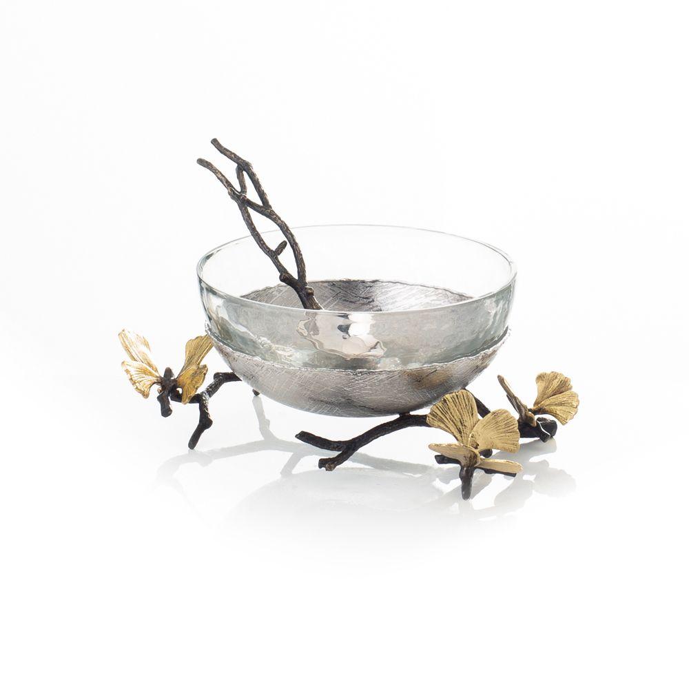Butterfly Ginkgo Glass Nut Dish w/ Spoon