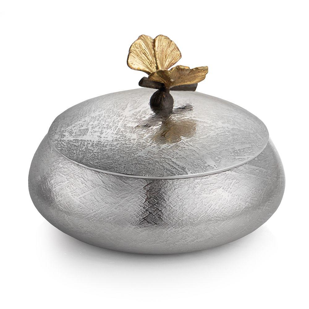 Butterfly Ginkgo Round Trinket Box