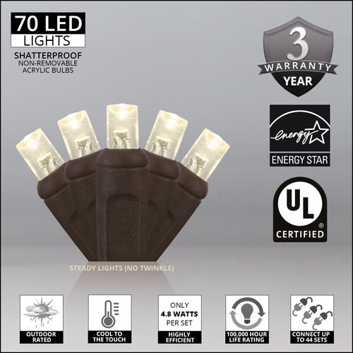 Warm White LED Christmas Lights on Brown Wire