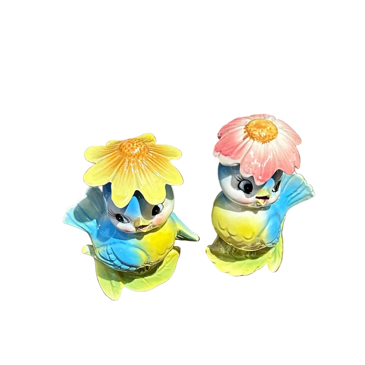 Vintage Bluebird Flower Salt And Pepper Shakers