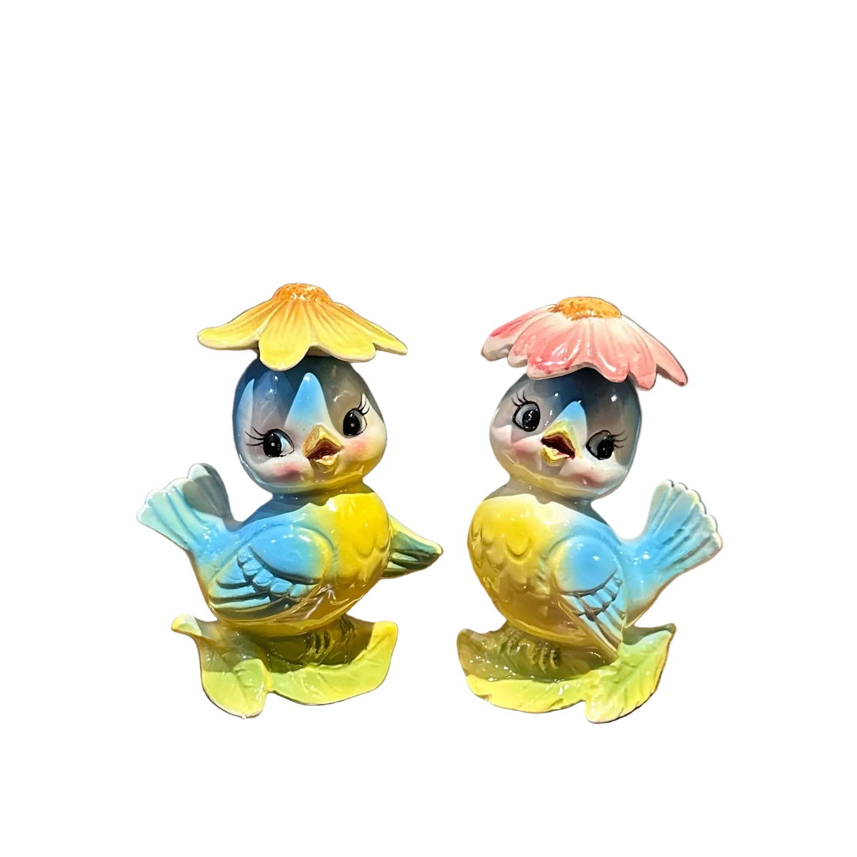 Vintage Bluebird Flower Salt And Pepper Shakers