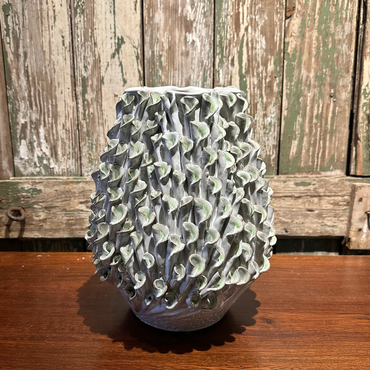 Green &amp; White Ceramic Vase
