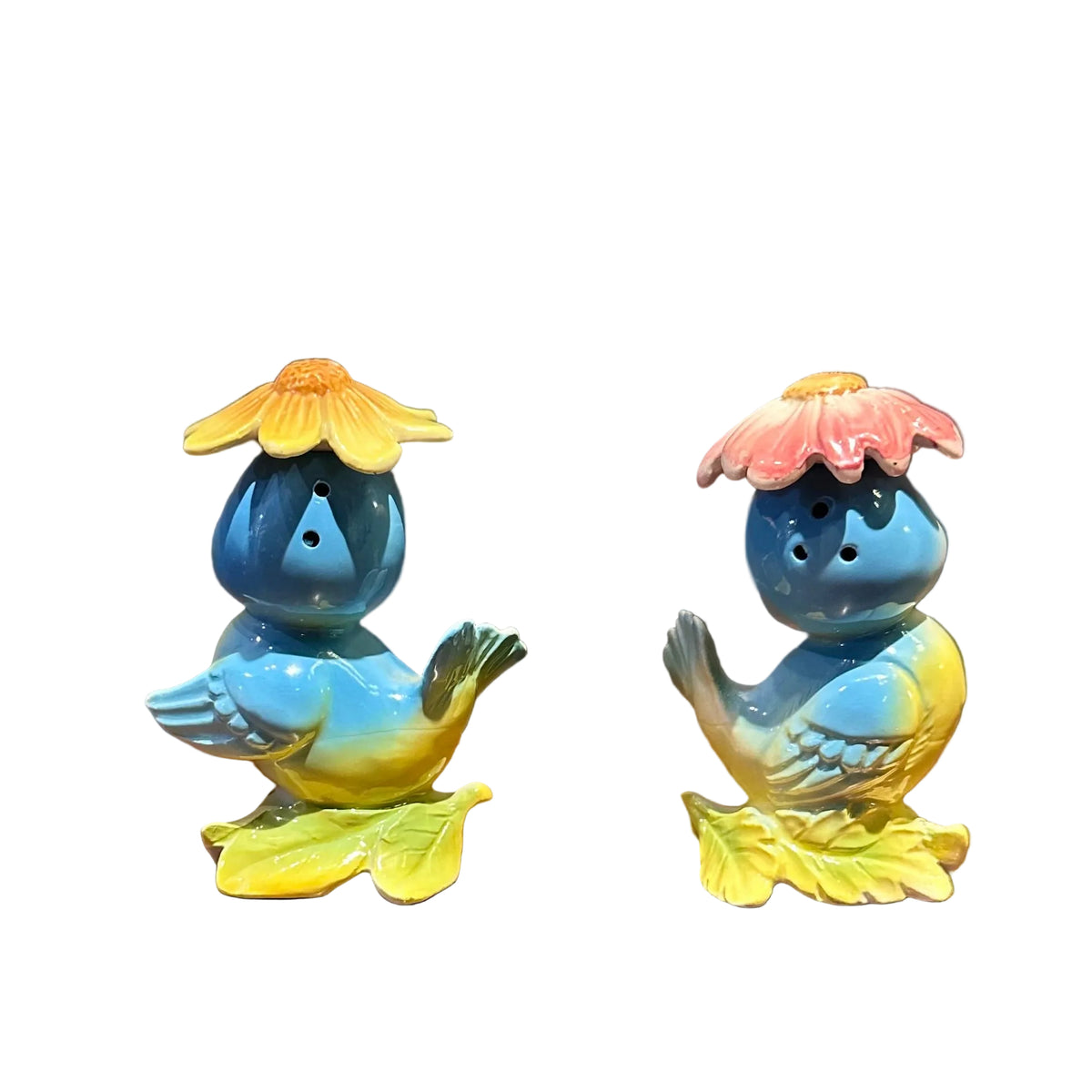 Vintage Bluebird Flower Salt And Pepper Shakers