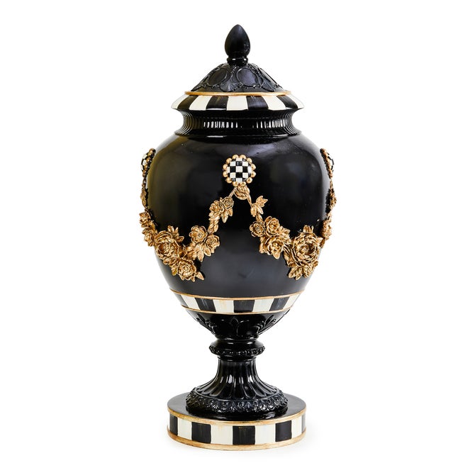 Haunted House Gold Floral Pedestal Urn