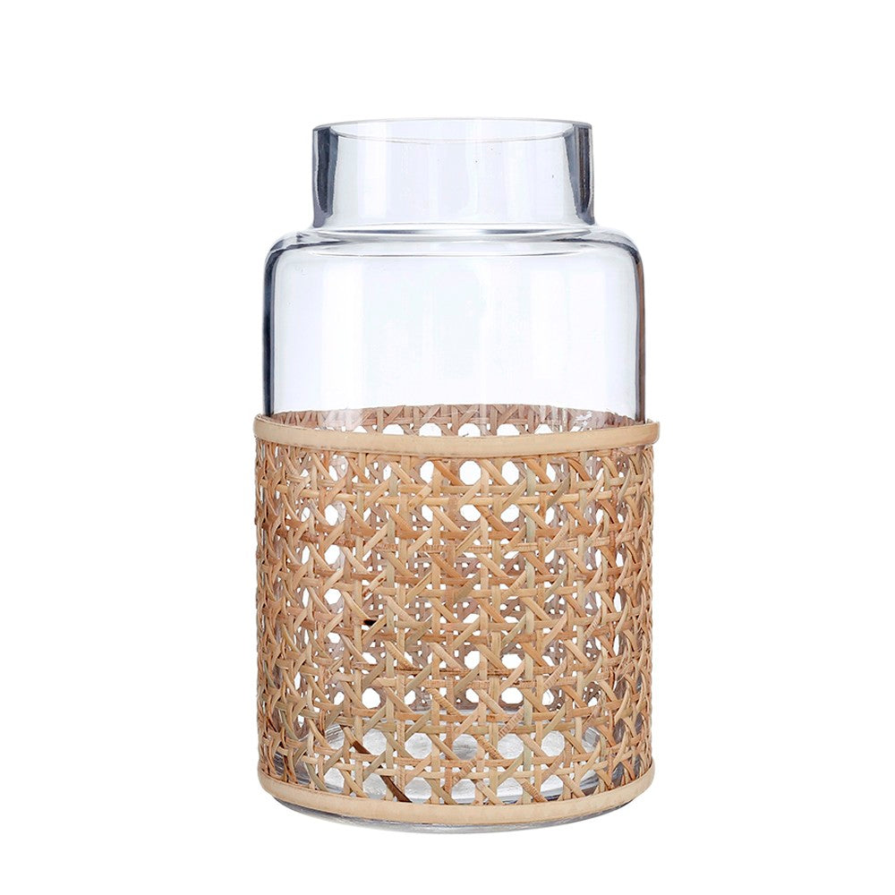 Rattan Wrapped Clear Glass Vases