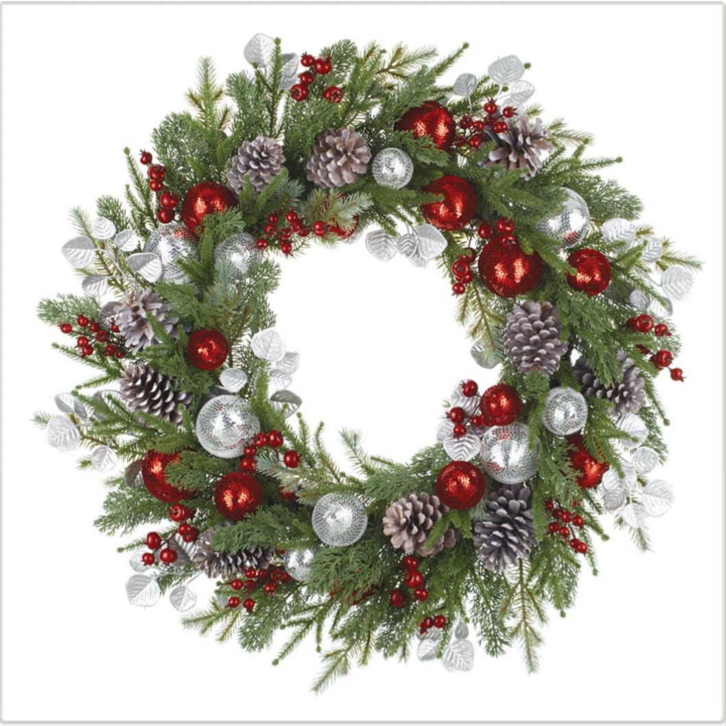 Pine Wreath w/ Sequence Ornaments