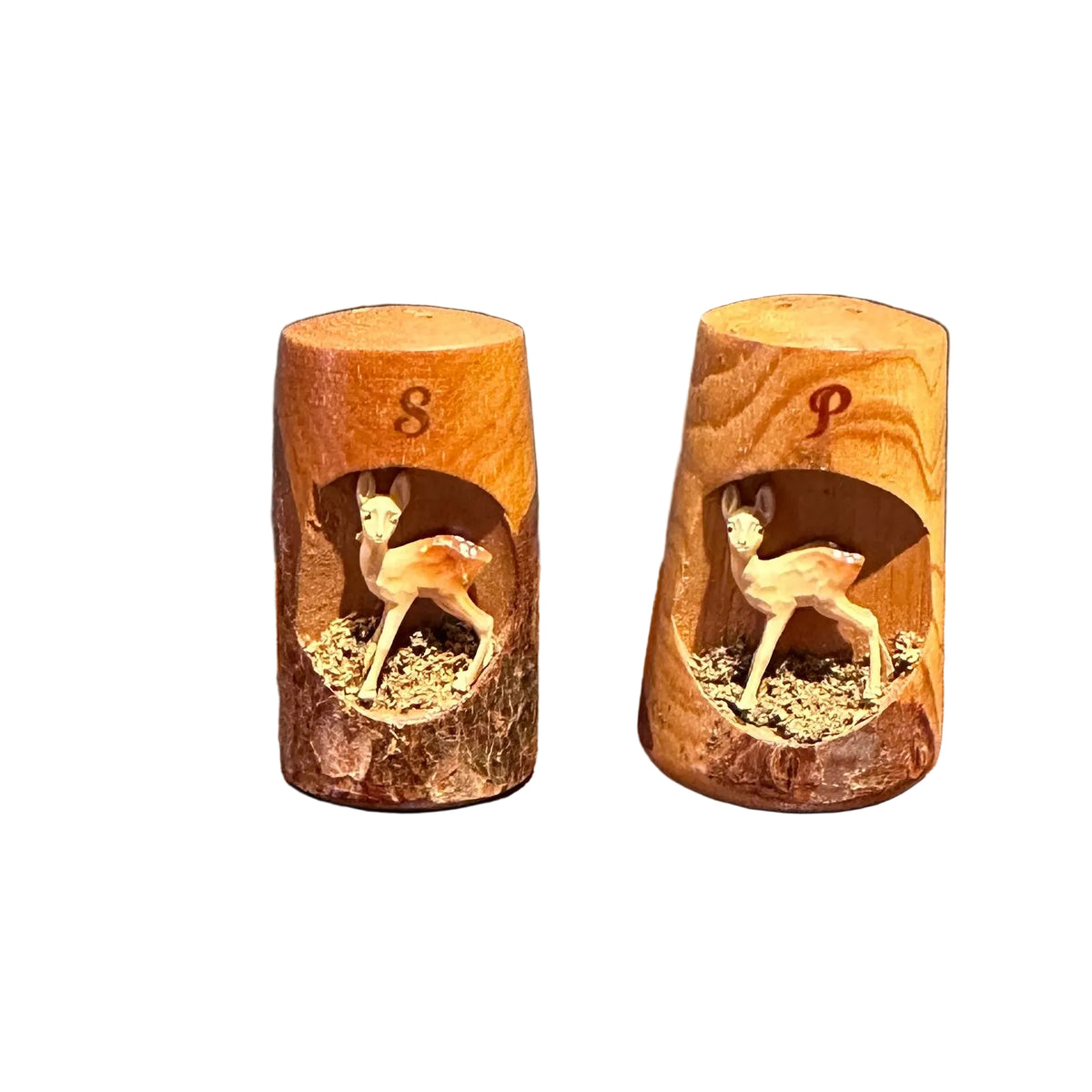 Vintage Wood Salt Pepper Shakers Deer