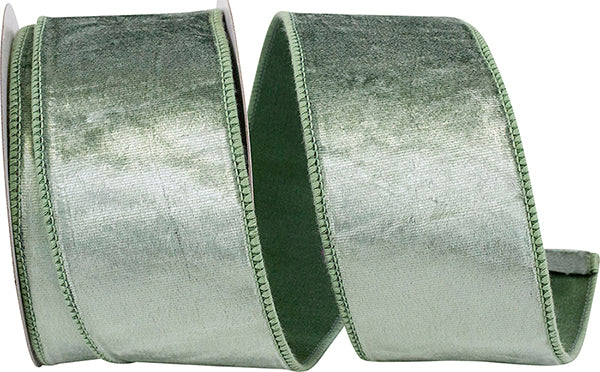 Velvet Plush Wired Ribbon - Celadon