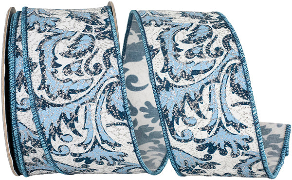 Filigree Azul Glittered Ribbon