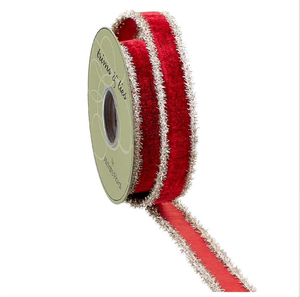 Red Velvet Ribbon w/ Tinsel Edge