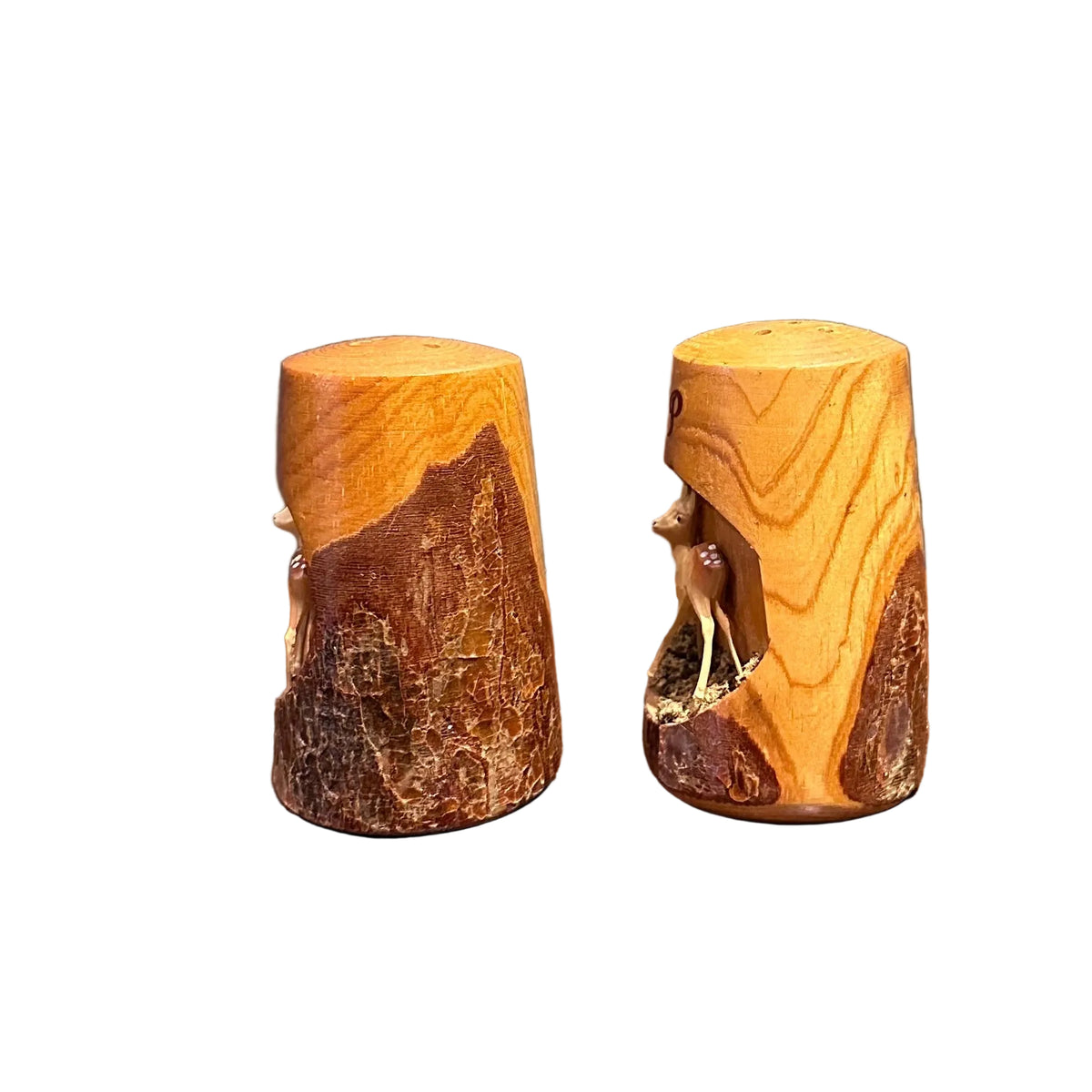 Vintage Wood Salt Pepper Shakers Deer