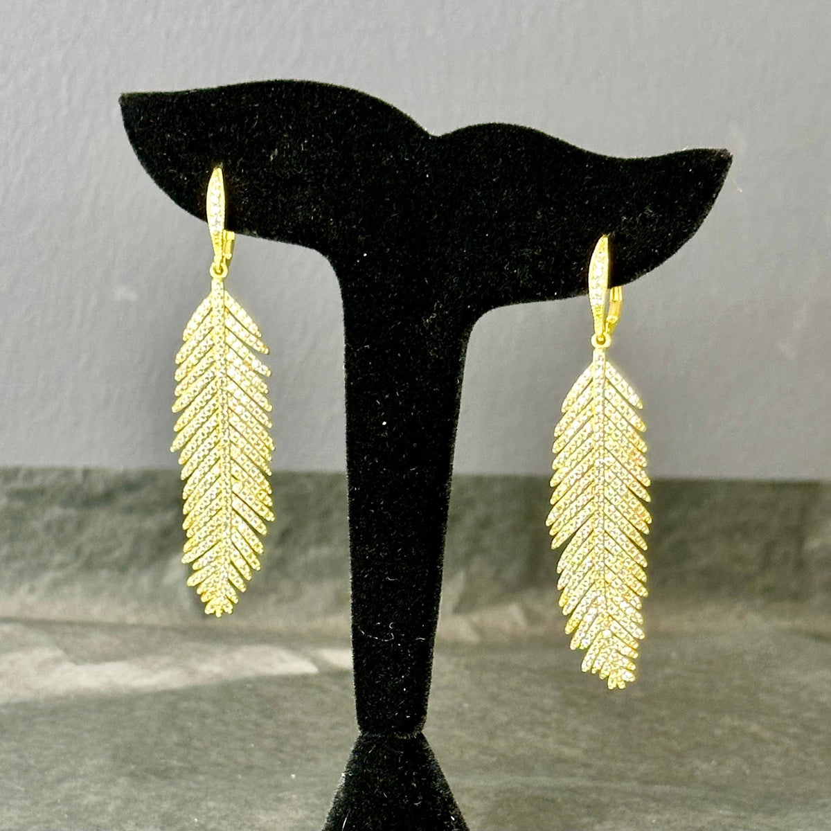 Pave Feather Earrings