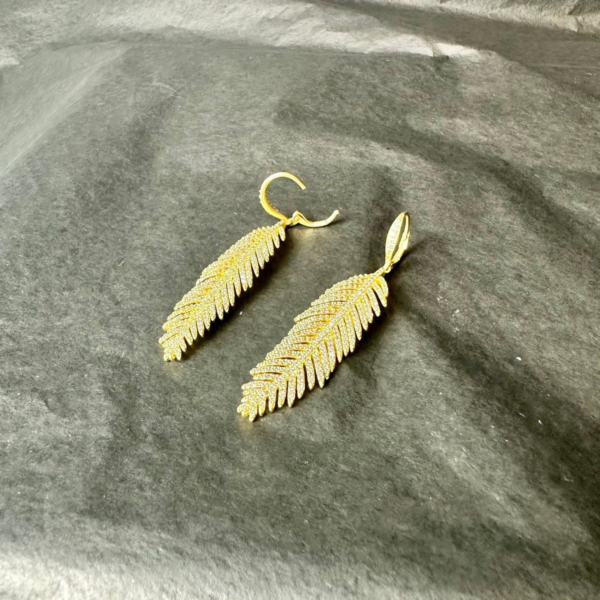 Pave Feather Earrings