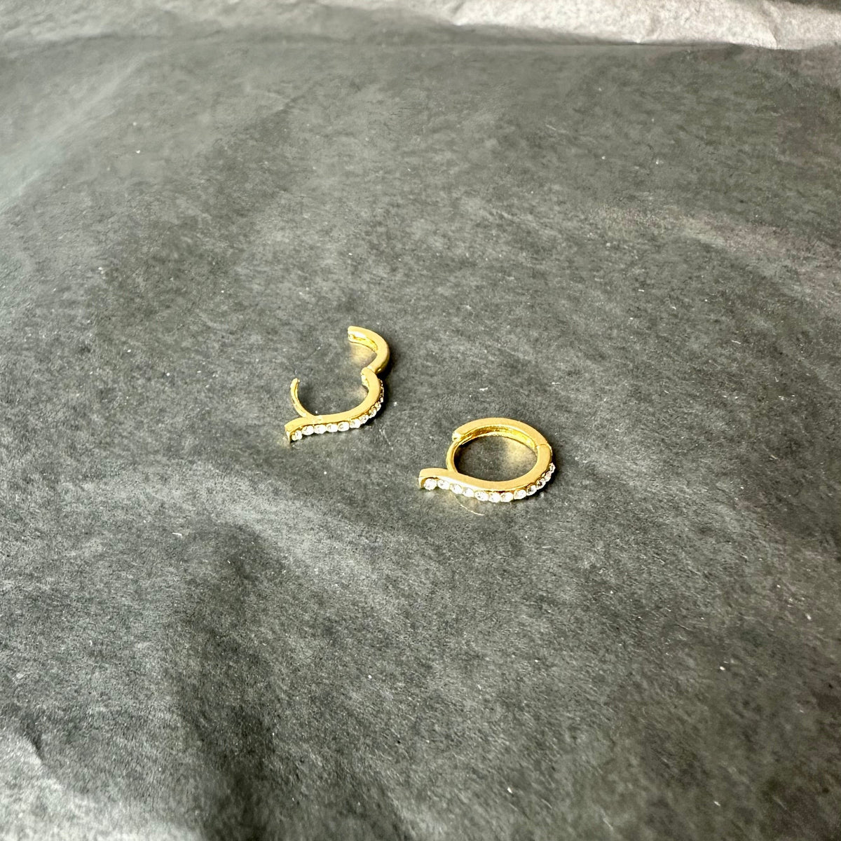 Pave Encrusted Small Gold Huggie Hoops