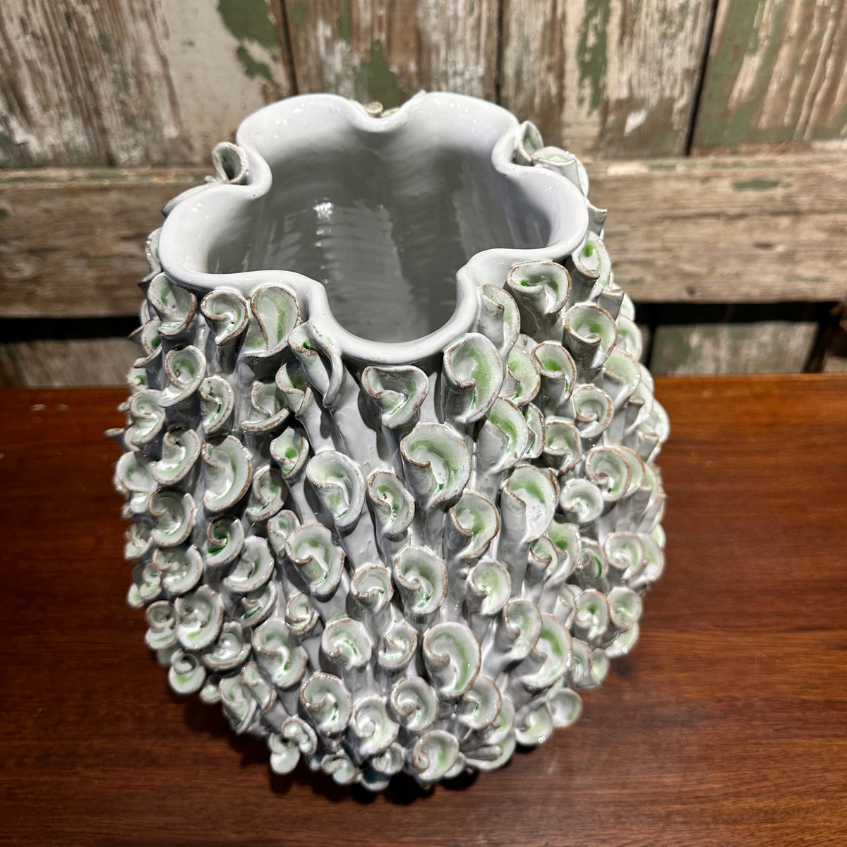 Green &amp; White Ceramic Vase