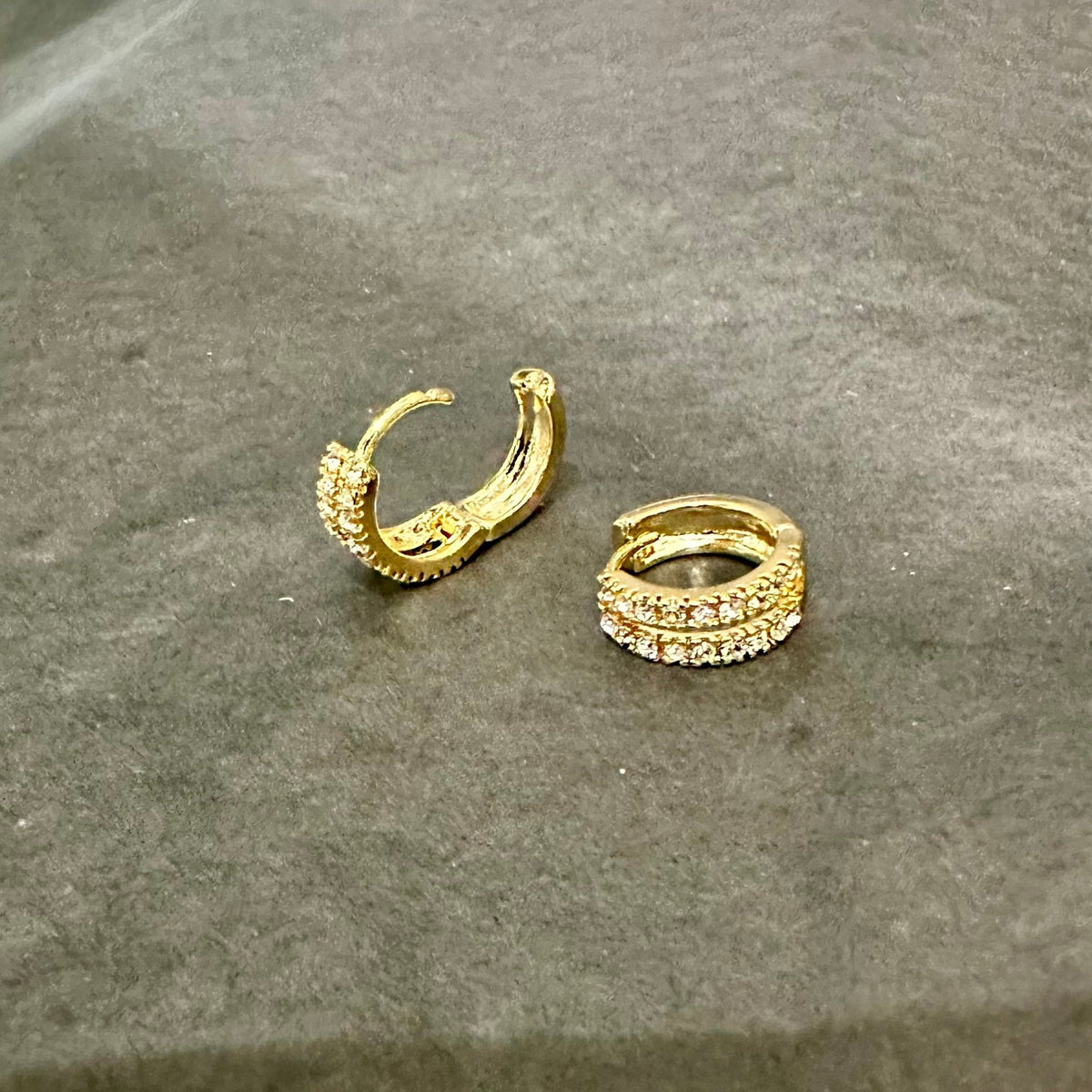 Pave Encrusted Small Gold Huggie Hoops