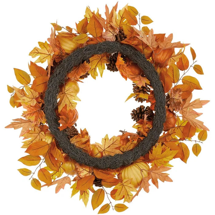 30" Mixed Pumpkin, Pinecone & Maple Leaf Wreath
