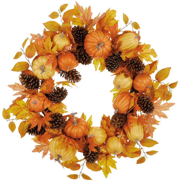 30" Mixed Pumpkin, Pinecone & Maple Leaf Wreath