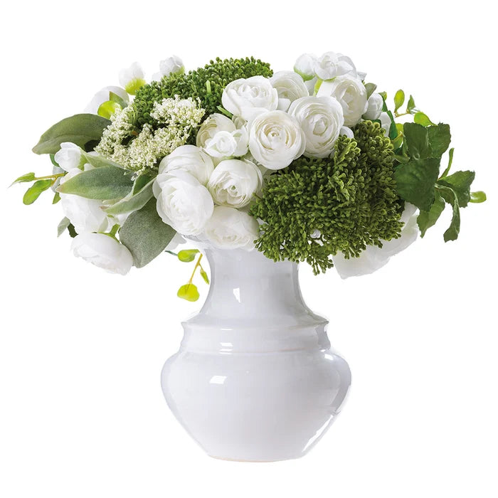 11" Ranunculus, Queen Anne Lace Arrangement