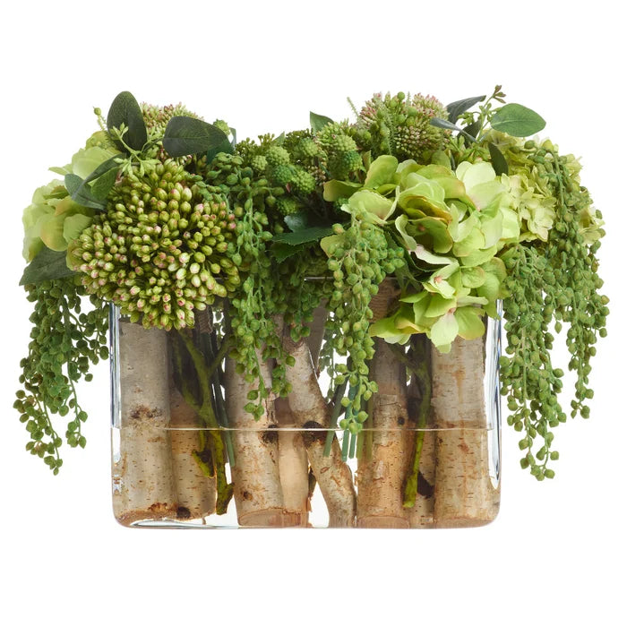 13" Hydrangea, Sedum & Twig Arrangement