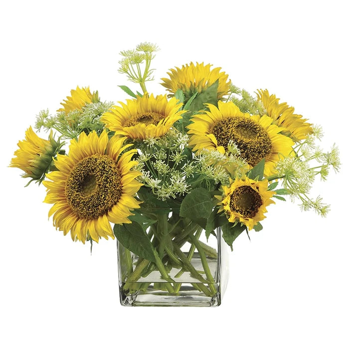 15" Sunflower & Queen Anne's Lace Arrangement