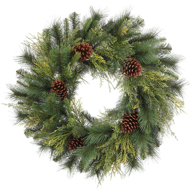 30&quot; Mixed Pine Wreath w/ Pinecones