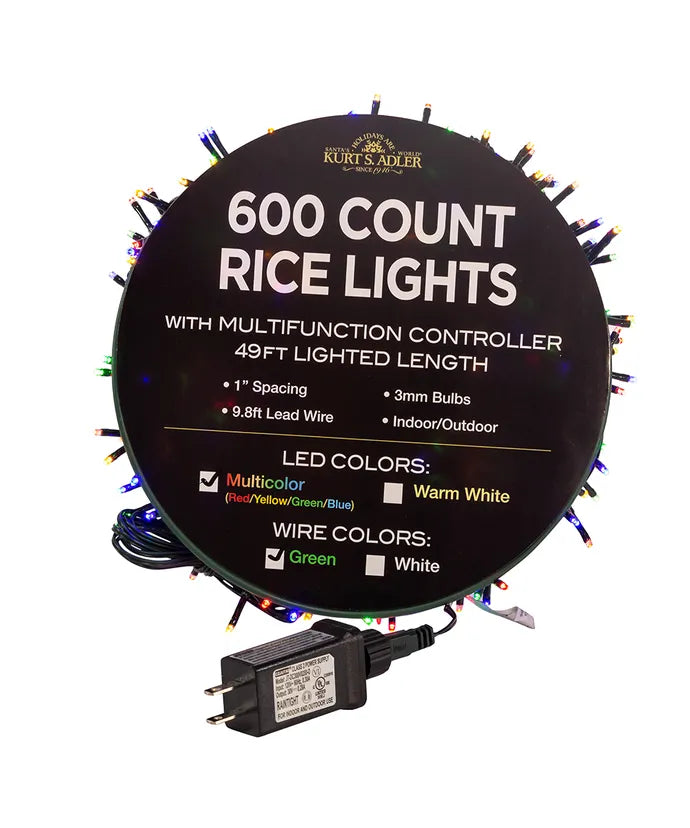 49&#39; 600-Light Multicolor 3MM LED Multifunction Rice Lights With Green Wire