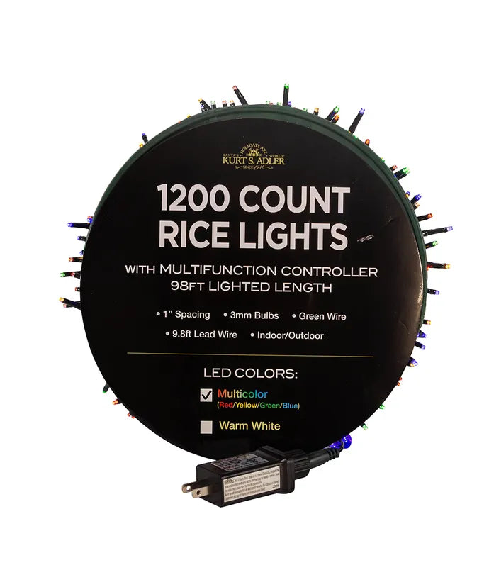 98&#39; 1,200-Light Multicolor 3MM LED Multifunction Rice Lights With Green Wire