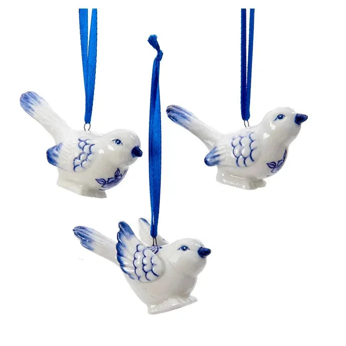 Porcelain Delft Blue Bird Ornaments