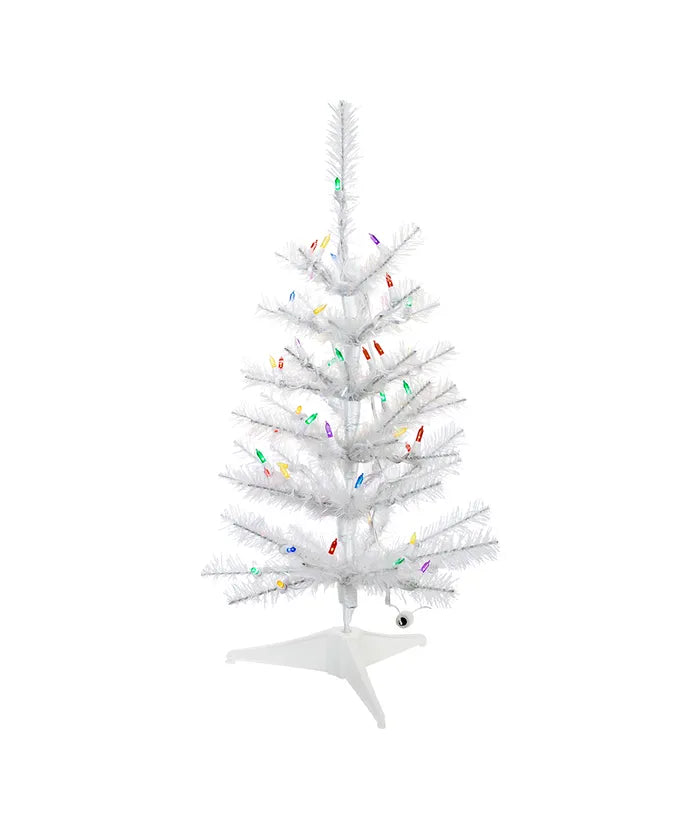 24&quot; Pre-Lit Multicolored LED White Glisten Pine Tree