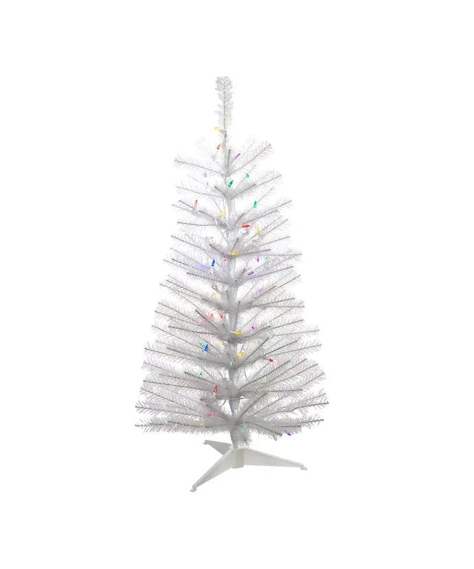 3&#39; Pre-Lit Multicolored LED White Glisten Pine Tree