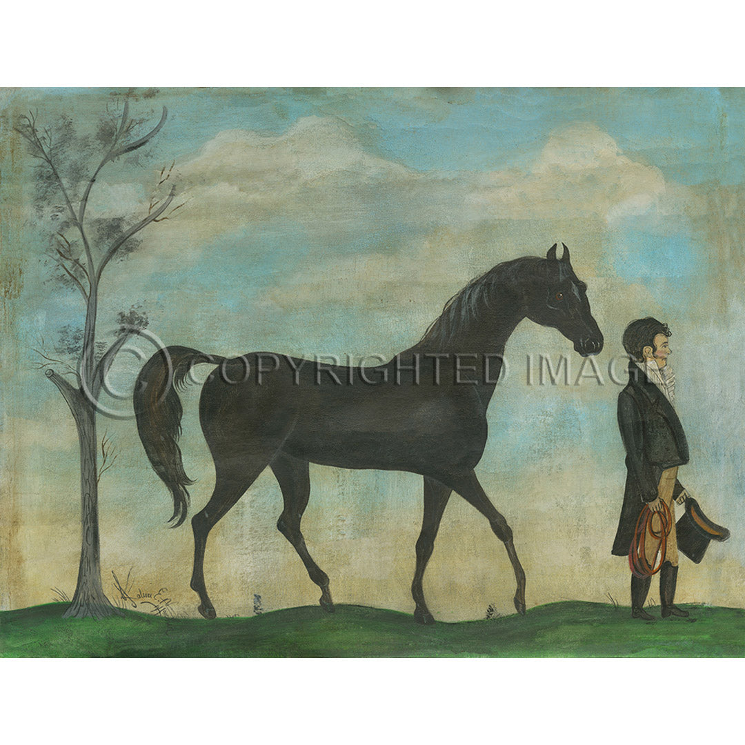Landscape Man with His Steed 23x30