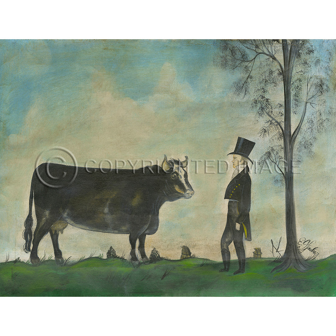 Landscape Man with Prized Cow Landscape 23x30